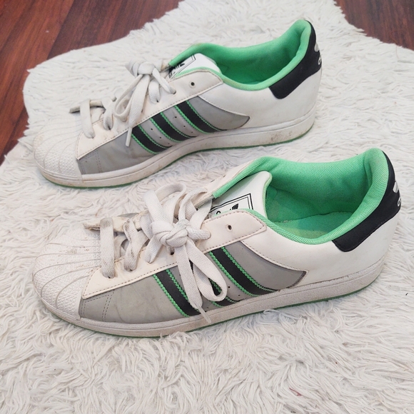 Men's Adidas Superstars Gray Black and Lime Green - Picture 3 of 5